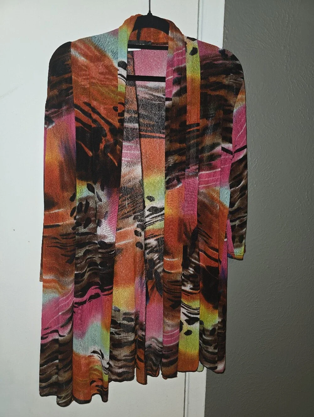 Women's Creation 2X Bold Pink & Orange Abstract Cardigan